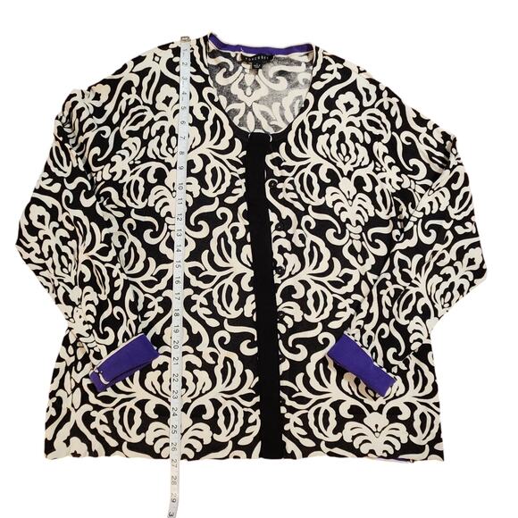 Foxcroft Cardigan Sweater Black & White, Purple Accents Button Front size 1X - Picture 7 of 12